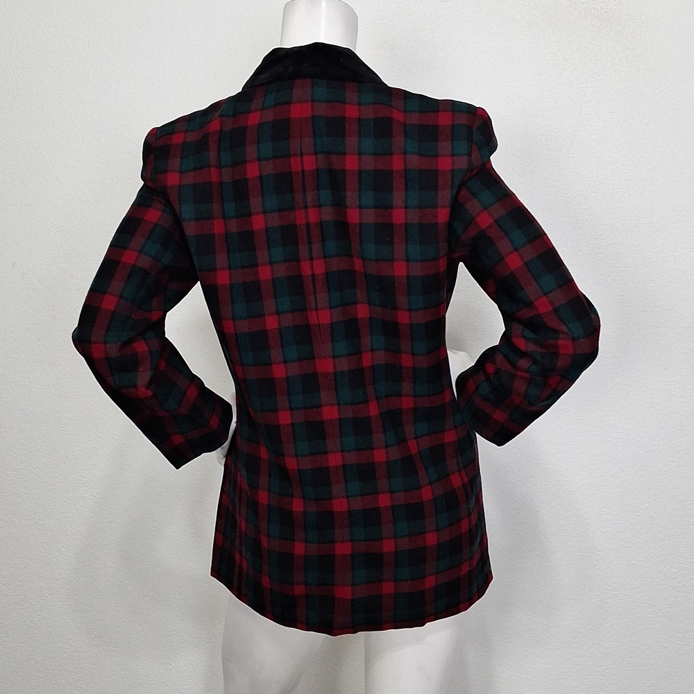 Pendleton Vintage Black Red Green 100% Virgin Wool Academia Plaid Blazer Size 12 - Picture 7 of 15